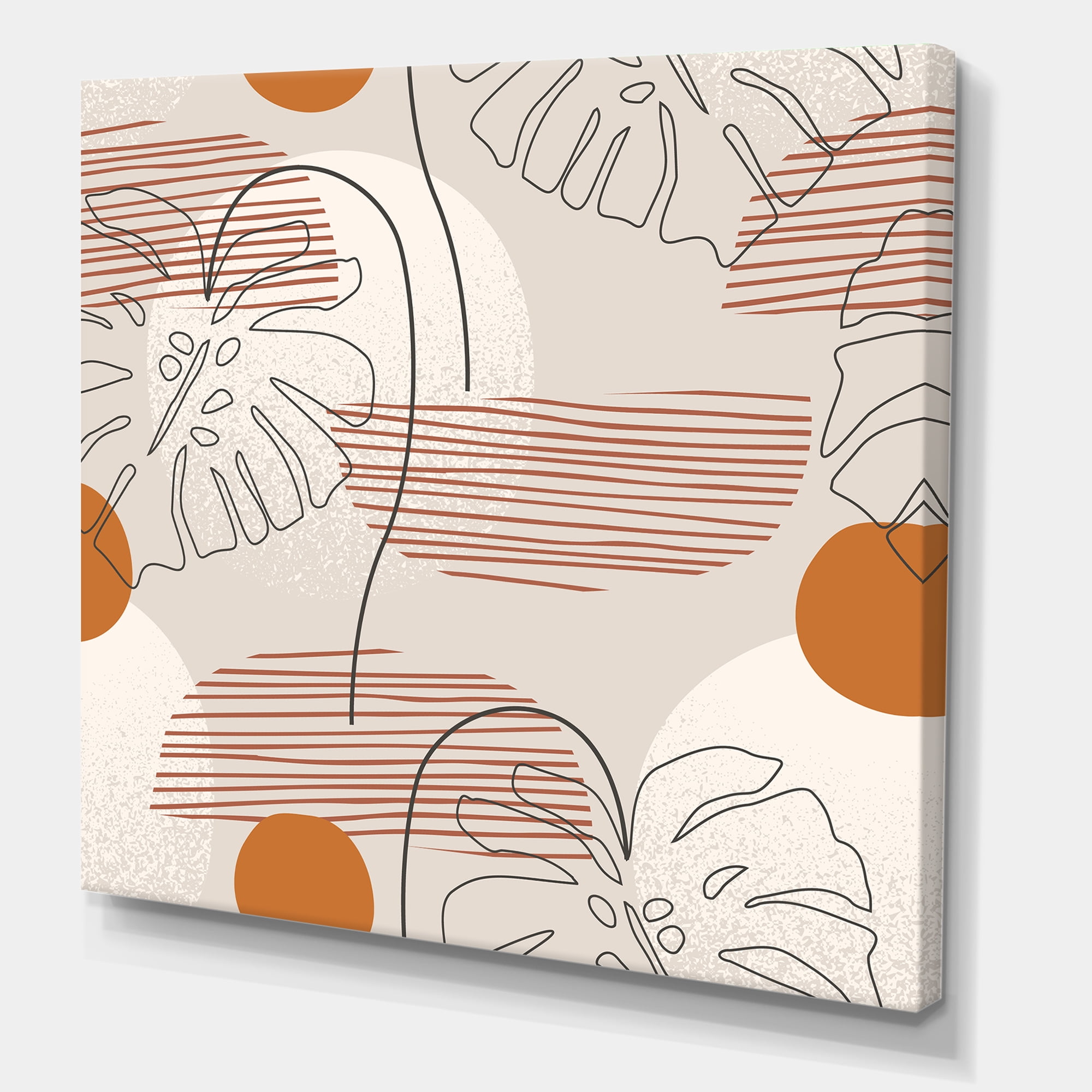 Abstract Monstera Leaf and One Line Art Shapes 30 in x 30 in Painting Canvas Art Print, by Designart