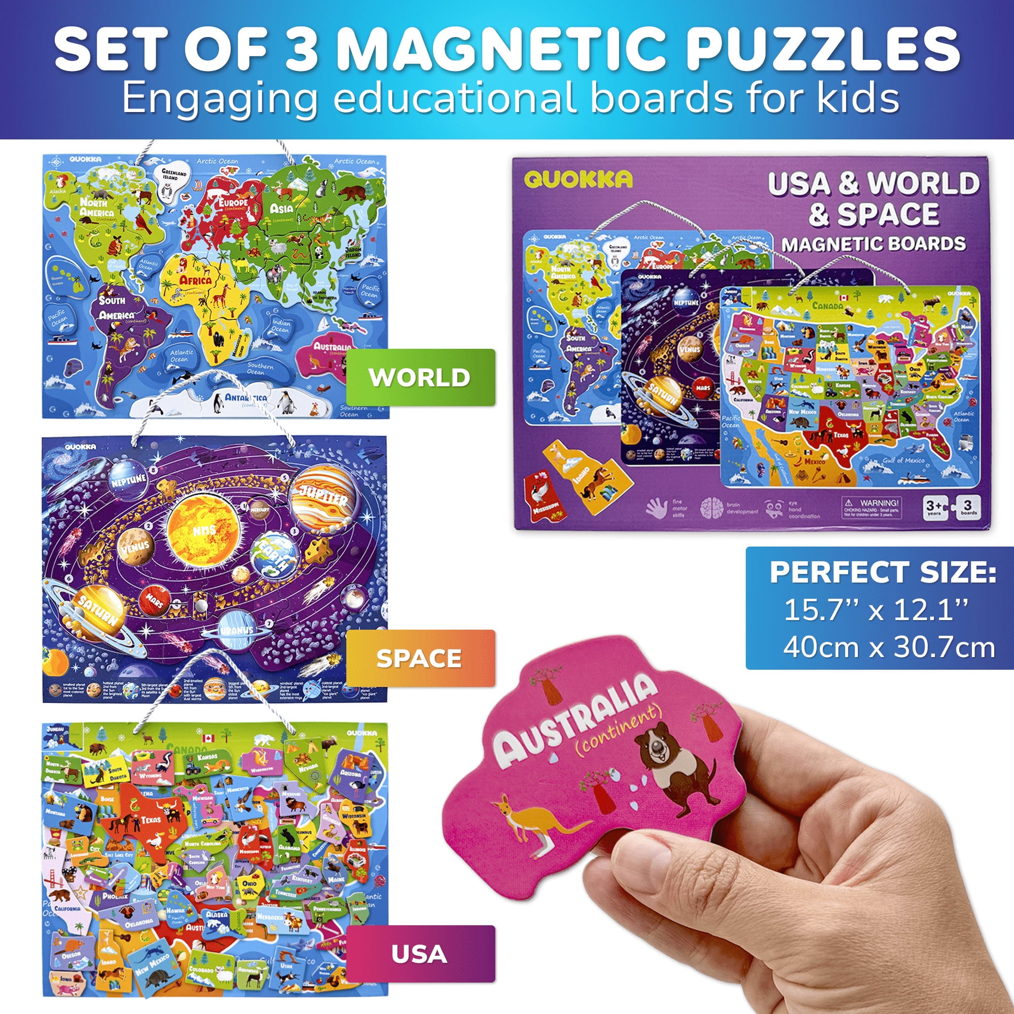 Quokka Magnetic Puzzles for Kids Ages 4-8  - 3 Educational Travel Games for Toddlers 6-8 Year Olds