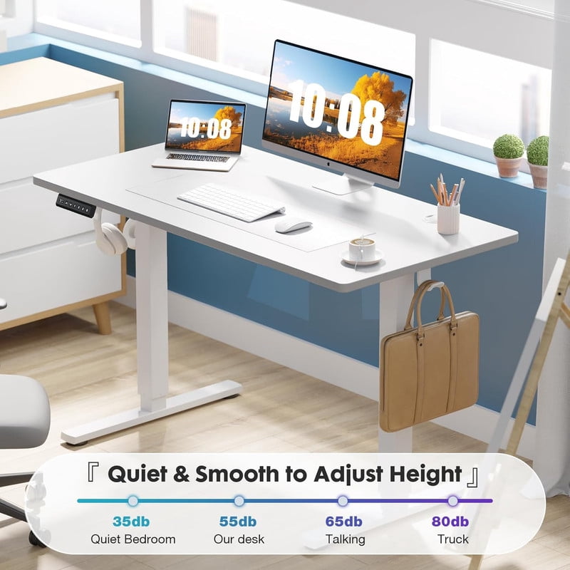 Bigleap Electric Standing Desk 40x24 Inches, Sit Stand Up Desk with 3 Memory Presets, Splice Wood Board, Home Office Computer Workstation (White)