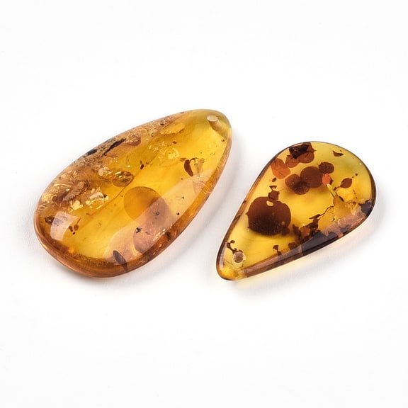 5 pc Natural Amber Pendants Teardrop Charms 19.5~33x12~20.5x2.5~6.5mm Hole: 1.2mm