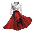 thumbnail image 1 of Robes Grande Taille Femme 1950 Caniche Manches Courtes Col en V Mode Longues Longueurs Robe de Printemps Rouge TG, 1 of 4