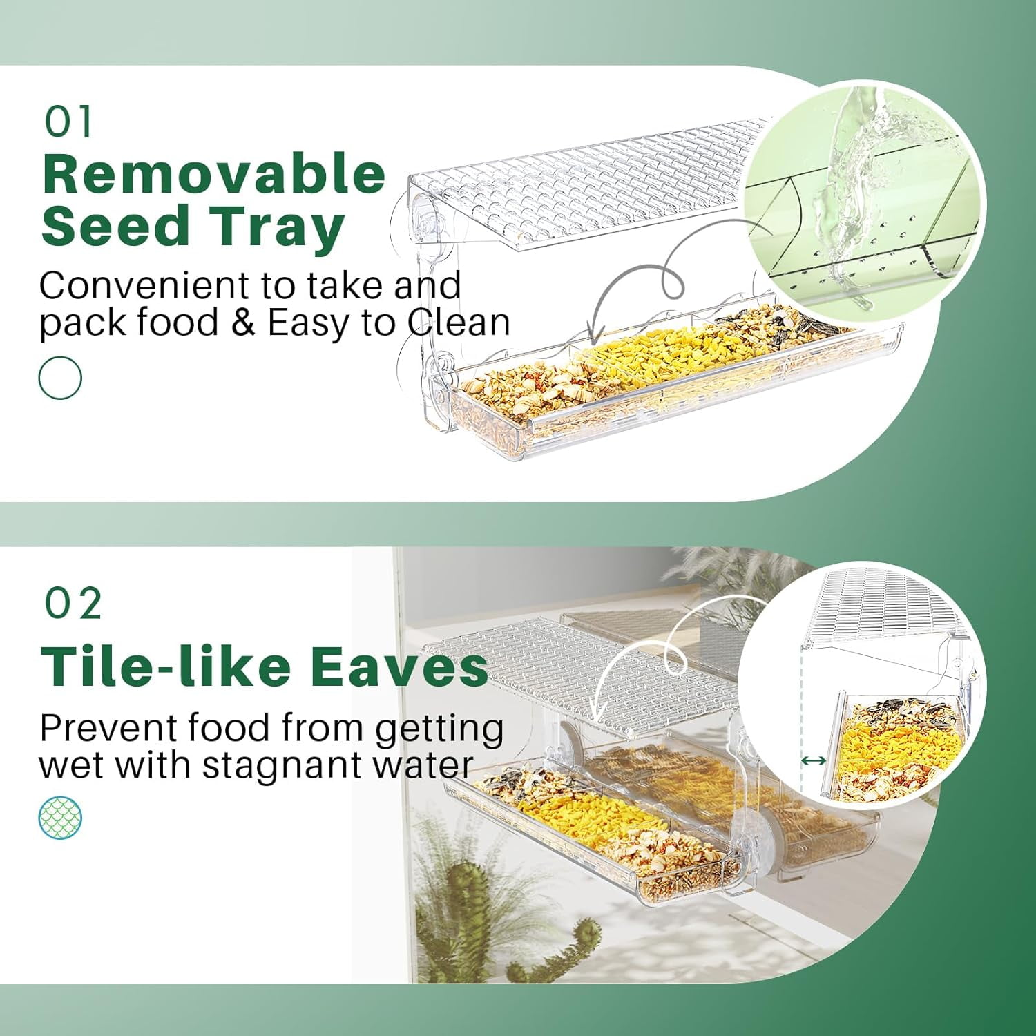 Window Bird Feeder for Outdoors, Clear Wild Bird Feeders Window Mounted with Self-Adhesive Hooks, Outside Hummingbird, burd, Oriole, Finch Bird Watching for Garden, Yard, Elderly Kids Viewing