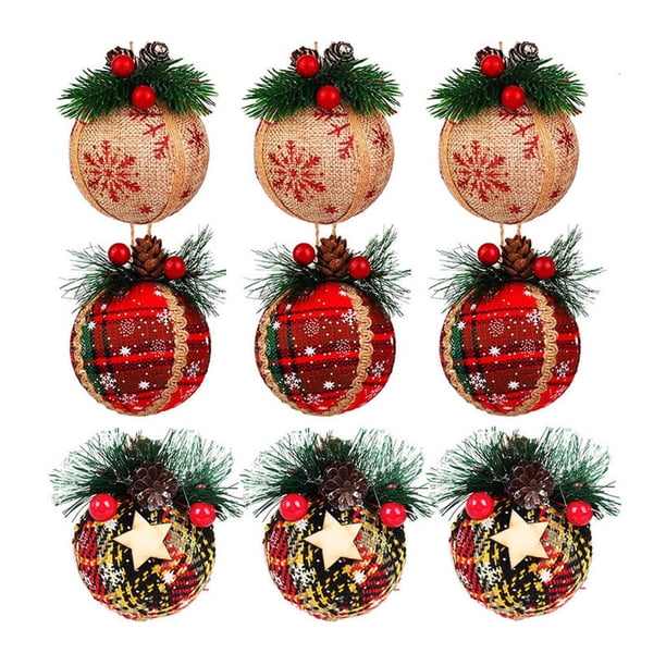 9 Adornos Navideños A Cuadros De 3 Pulgadas De Tela A Cuadros Con Bayas Para Colgar En El Árbol De Navidad. Decoración Para Fiestas Navideñas En Casa.