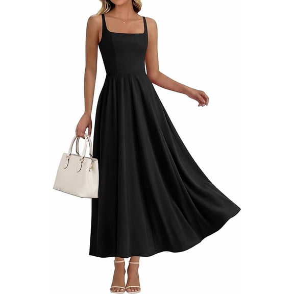 BTFBM Women Summer Square Neck Maxi Dress Spring Elegant Classy Sleeveless Formal Wedding Guest Cocktail Dresses