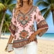 thumbnail image 5 of Camisas de Manga 3/4 de las Mujeres Bohemian Exclusivo Estampado V-Cuello Elegante Blusa para el Trabajo Informal O Vestidos Sociales, 5 of 6