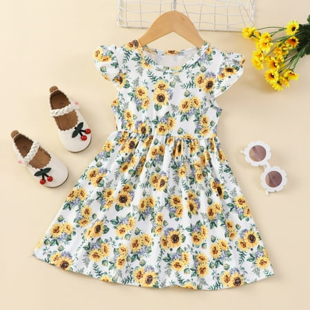 

QISIWOLE Infant Toddler Baby Girls Middle And Small Children s Flying Sleeve Print Dress Princess Dress clearance under 5