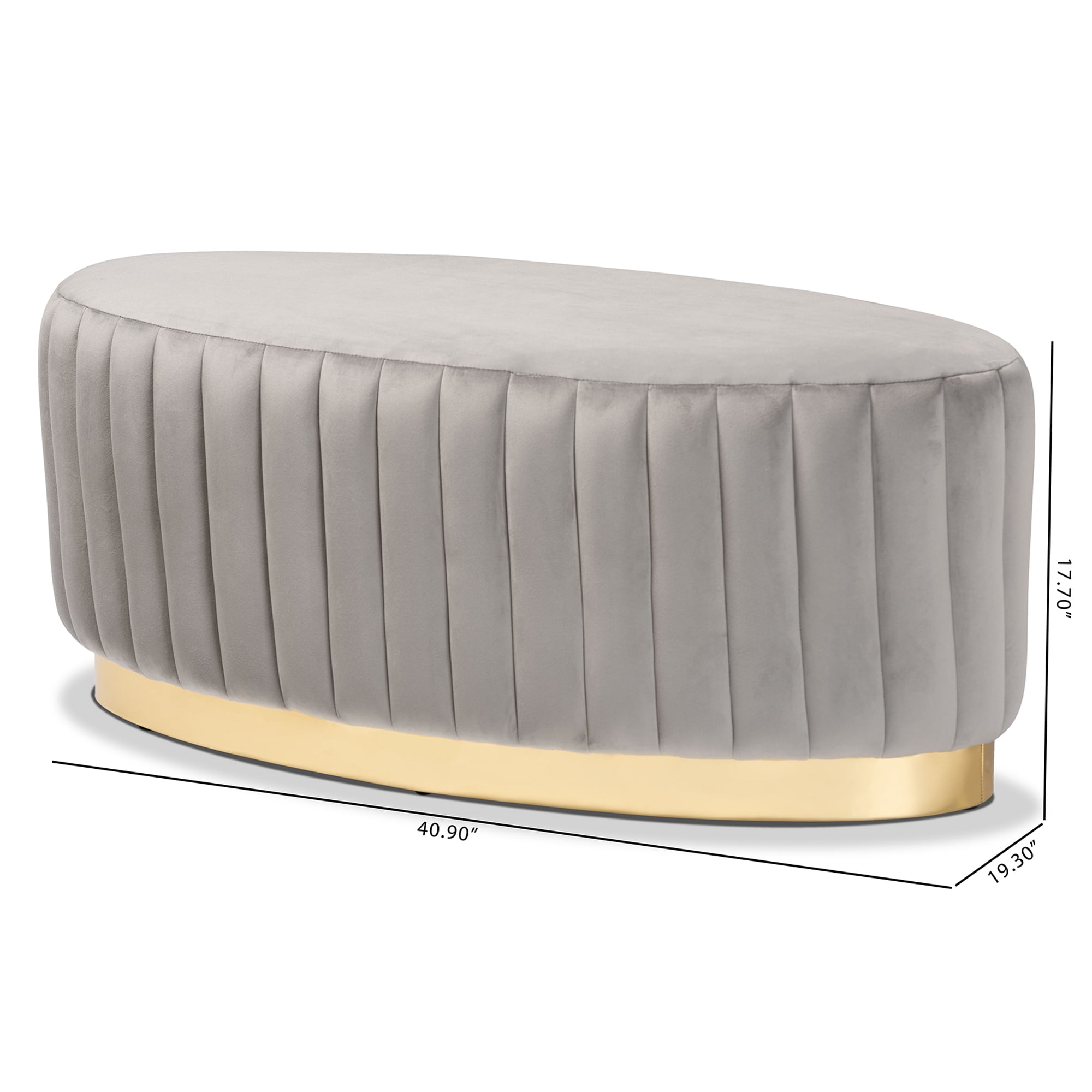 Baxton Studio Kirana Glam and Luxe Grey Velvet Fabric Upholstered and Gold PU Leather Ottoman