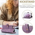 thumbnail image 3 of Crossbody Wallet Case for iPhone 7 Plus/iPhone 8 Plus, 9 Card Slots Adjustable Crossbody Zipper Cover Detachable Lanyard Strap Flip Case with Hand Strap Kickstand Case - Purple, 3 of 13