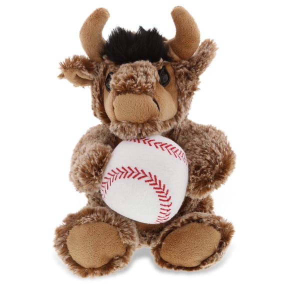 DolliBu Buffalo Stuffed Animal with Baseball Plush – Soft Huggable Buffalo, Adorable Playtime Bison Plush Toy, Cute Wildlife Gift, Baseball Plush Doll Animal Toy for Kids and Adults – 8 Inch