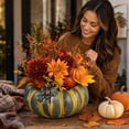 thumbnail image 5 of MYUNNIL Halloween Pumpkin Shaped Planter, 5" Rustic Wide-Mouth Yellow Green Striped Pumpkin Resin Flower Pot with 3D Ladybug, Durable Practical Decorative Container for Indoor Garden Yard Decor, 5 of 6