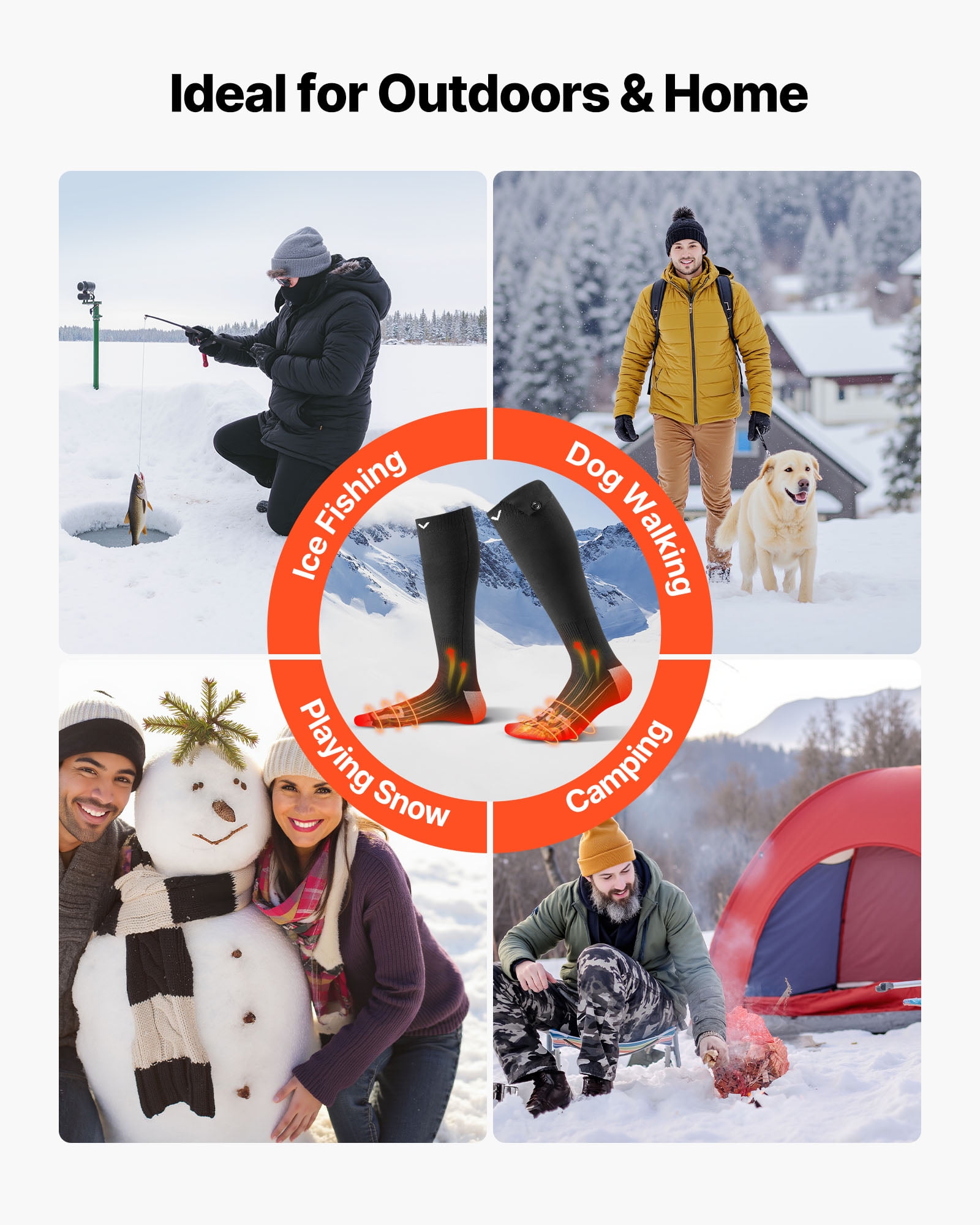 VEVOR Heated Socks, 5000mAh Battery Powered, Rechargeable Heating Socks with 4 Heating Levels, Electric Heated Sock for Men Women, Foot Warmer for Hunting Riding Camping Hiking Skiing, Outdoor Work