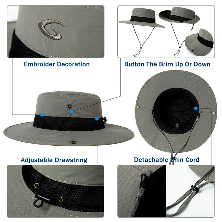 Oversize XL XXL Large Wide Brim Waterproof UPF 50+ Bucket Sun Summer Travel Fishing Hiking Fisherman Hat Detachable Chin