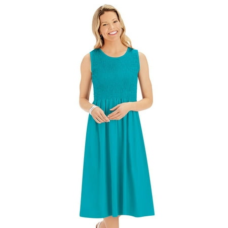Women's Flattering Empire Waist Solid Color Smocked Knit Dress - Cute Summer Outfit for Any Occasion, X-Large, Aqua