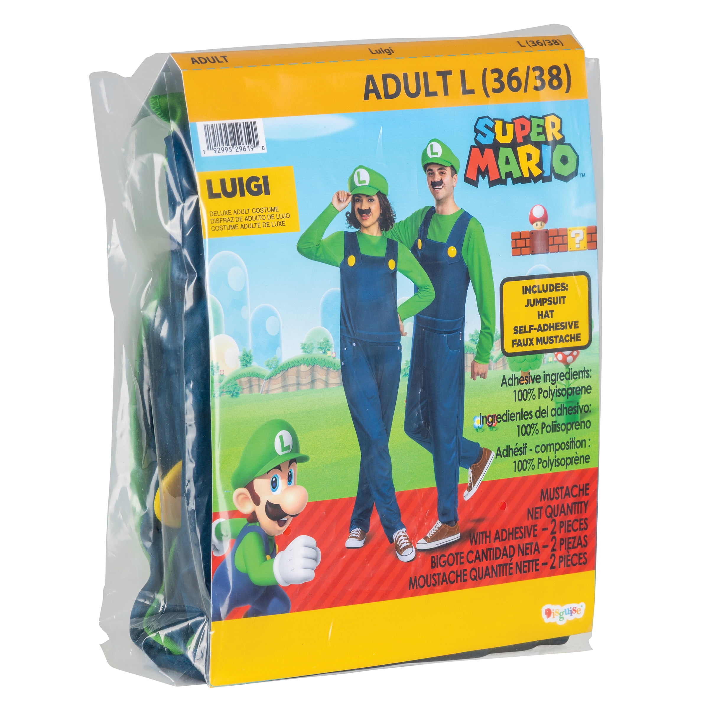 Nintendo Super Mario Bros. Luigi Halloween Costume for Adults, Mens Size L (36/38), by Disguise