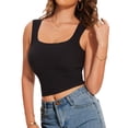thumbnail image 3 of YANDW Square Neck Tank Top Sleeveless Yoga Workout Cami Crop Tops for Women Black,L, 3 of 7