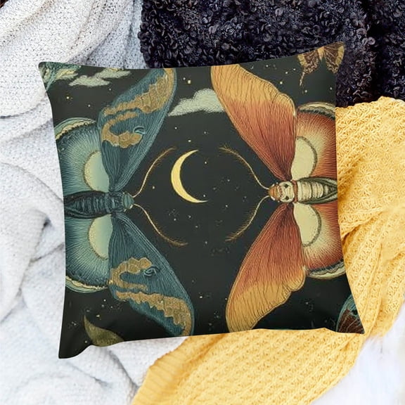 Creowell Boho Butterfly Square Cushion Covers Moon Flowers Throw Pillow Covers Moonlit Garden Pillow Covers for Kids Boys Girls Aesthetic Vintage Pillow Covers 18x18in