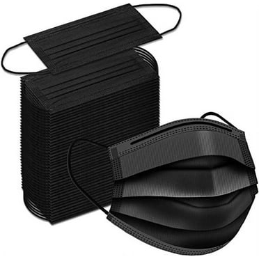 Black Disposable Face Masks, 100 Pack, 3 Ply