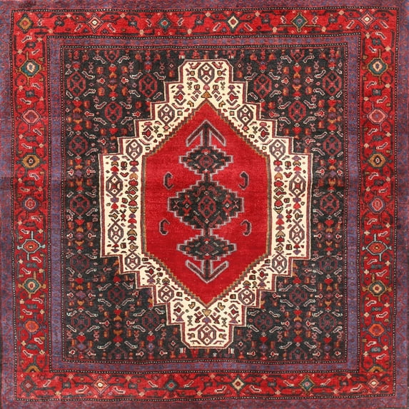 Ahgly Company Indoor Square Traditional Red Persian Area Rugs, 7' Square