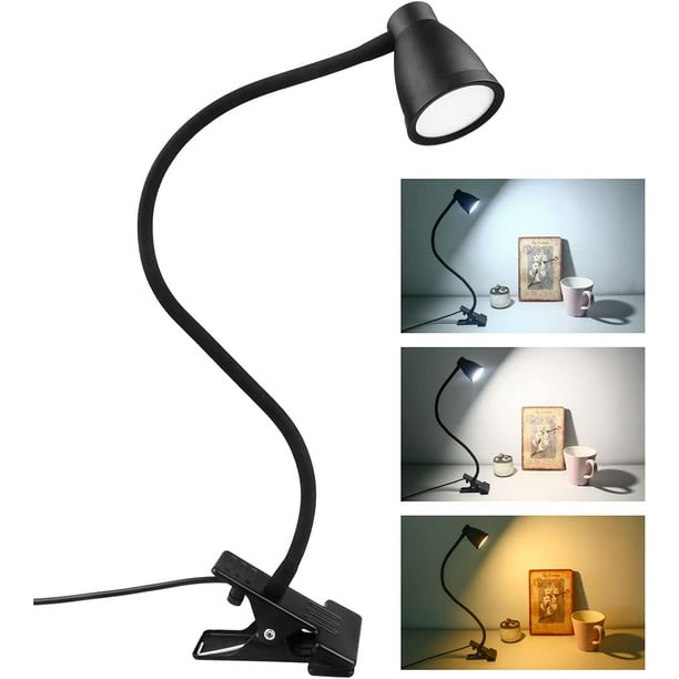 Lámpara de escritorio con cuello de cisne flexible de 360°, luz de lectura alimentada por USB de 5 W con temporizador de apagado automático para oficina y hogar, luz con clip de ahorro de energía