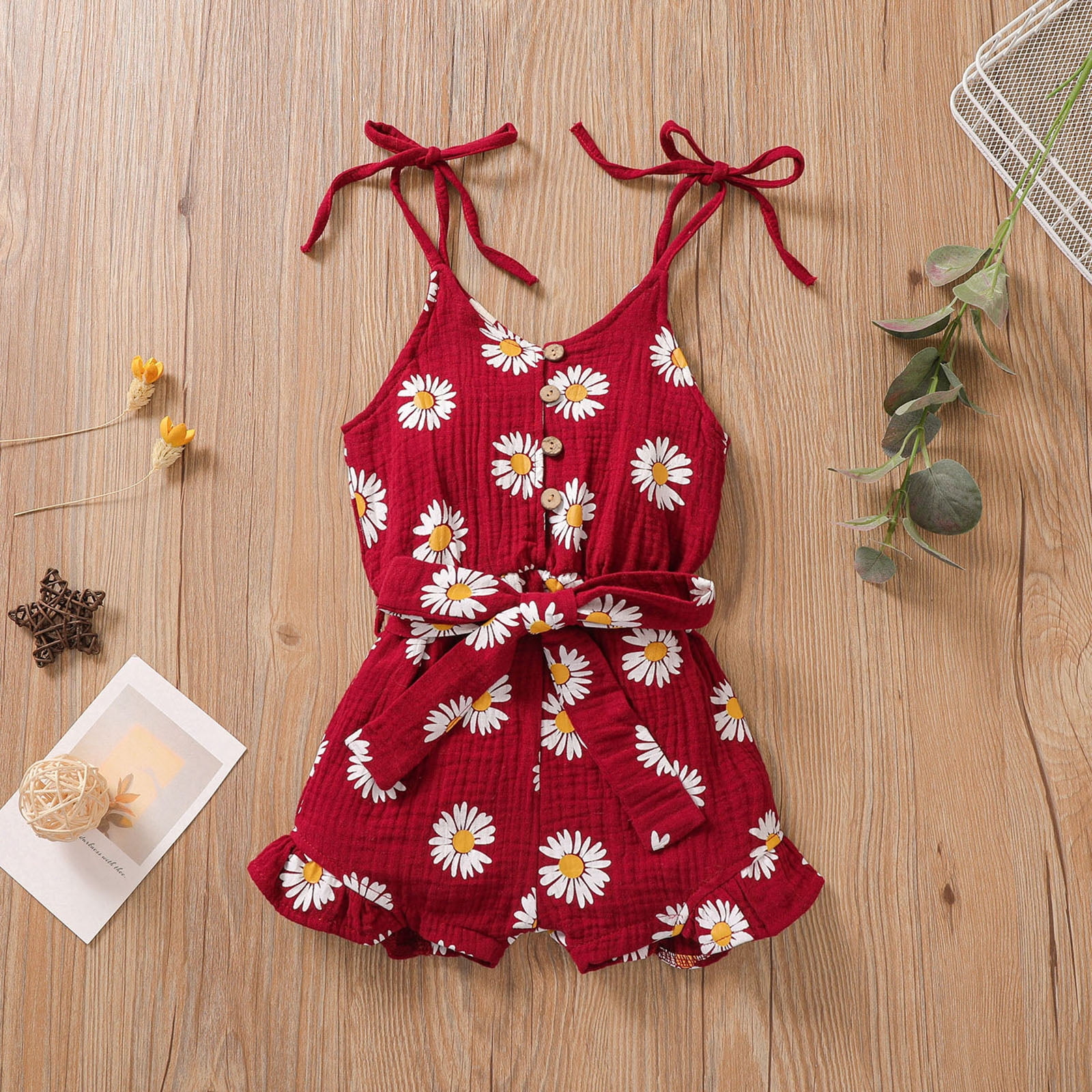 Summer Toddler Girl Clothes Suspender Jumpsuit Shorts Romper Daisy Floral One Piece Coverall 