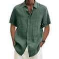 thumbnail image 3 of Blusa de lino de algodón de verano para hombre, cuello vuelto, manga corta, botones, blusa suelta, Tops de gran tamaño S-5xl, 3 of 5