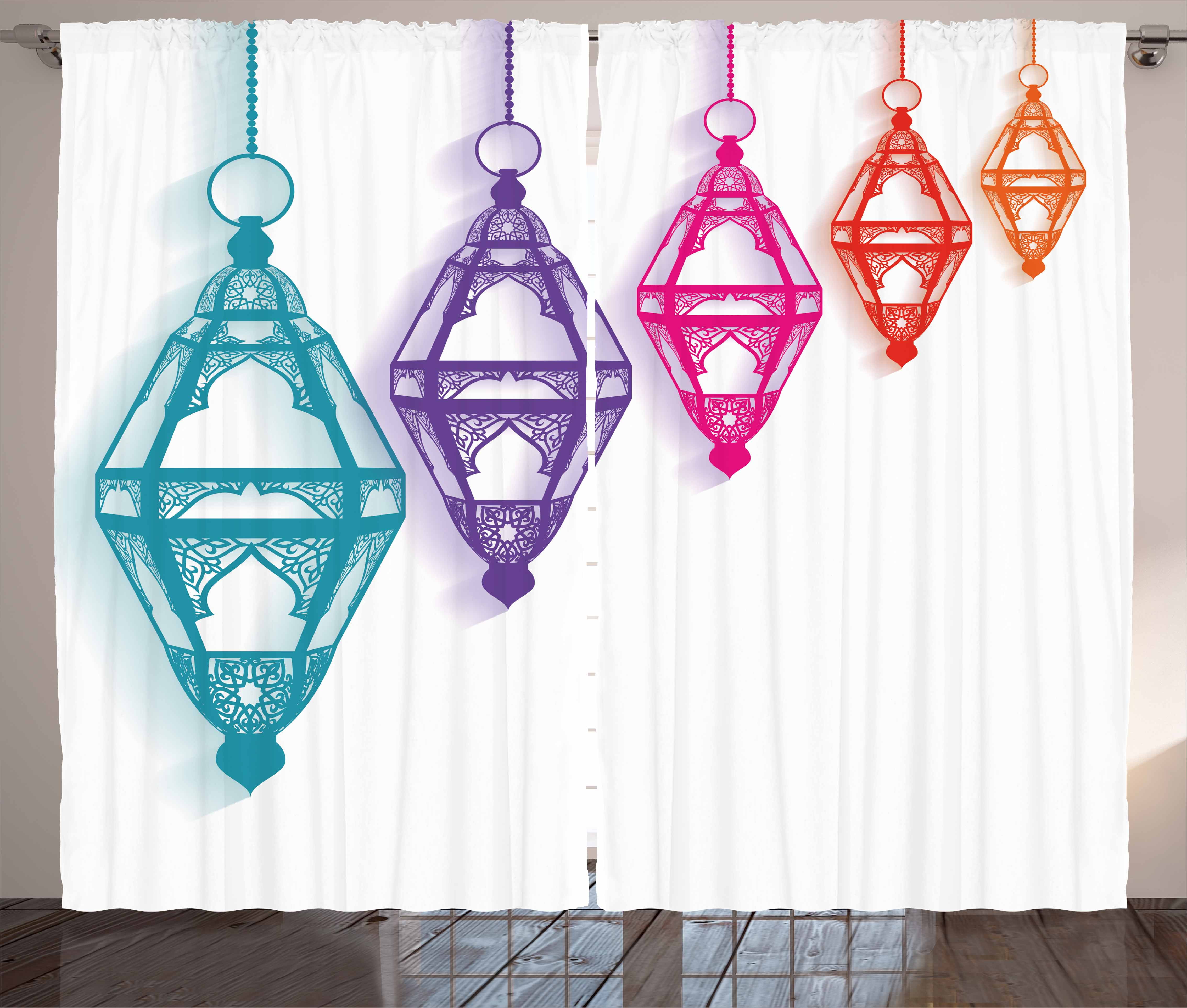 Lantern Curtains 2 Panels Set, Sacred Ramadan Celebration Hanging Fanoos Holy... by Kozmos