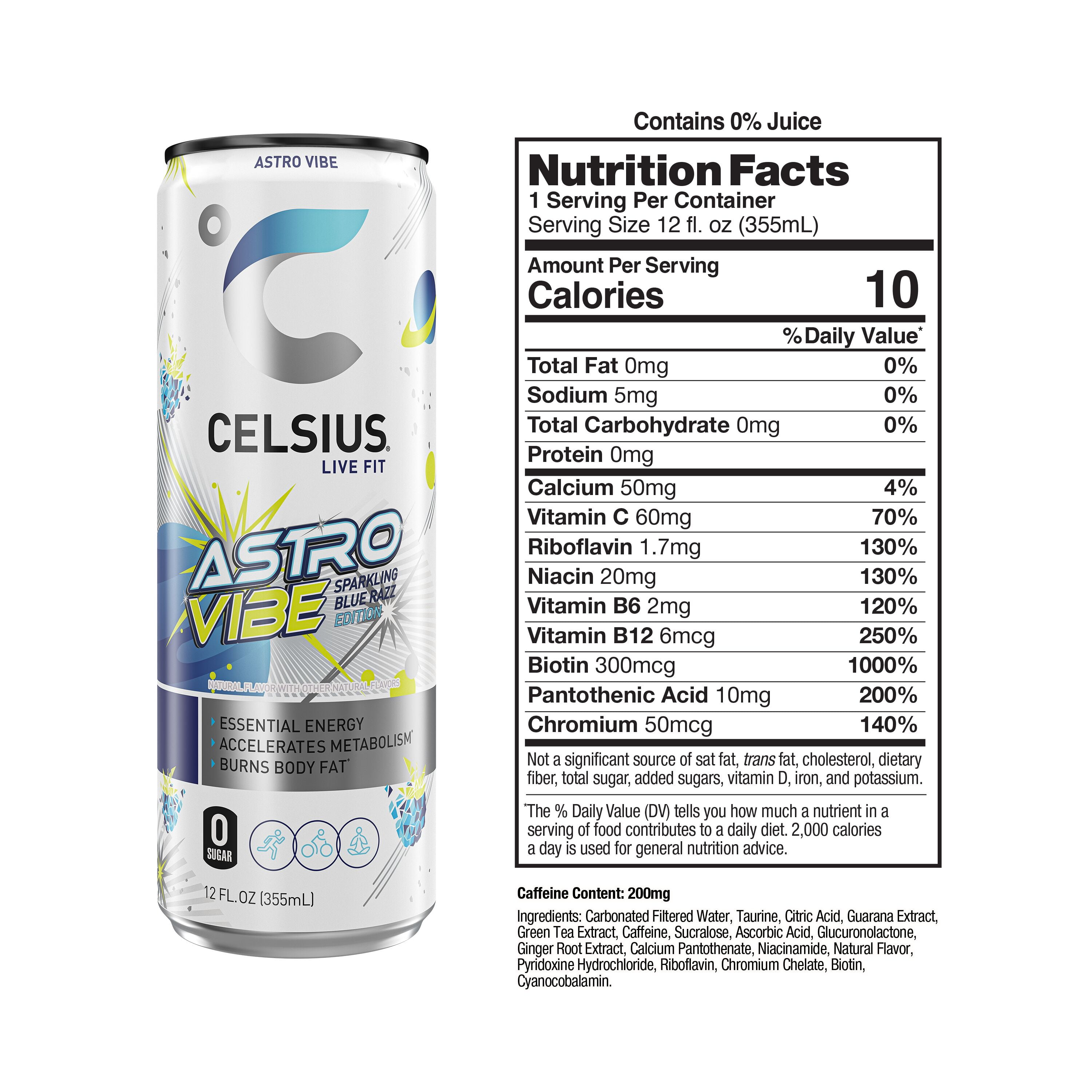 CELSIUS Sparkling Astro Vibe, Functional Energy Drink 12 fl oz Can (Pack of 12)