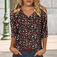 thumbnail image 2 of Nouveaux et Tendances T-Shirts Graphiques Uooqdmx pour Femmes, Hauts Boho pour Femmes, Hauts Floraux pour Femmes, Tunique Col en V 2025, Hauts de Printemps pour Femmes 2025, Rouge 2 TTG, 2 of 5
