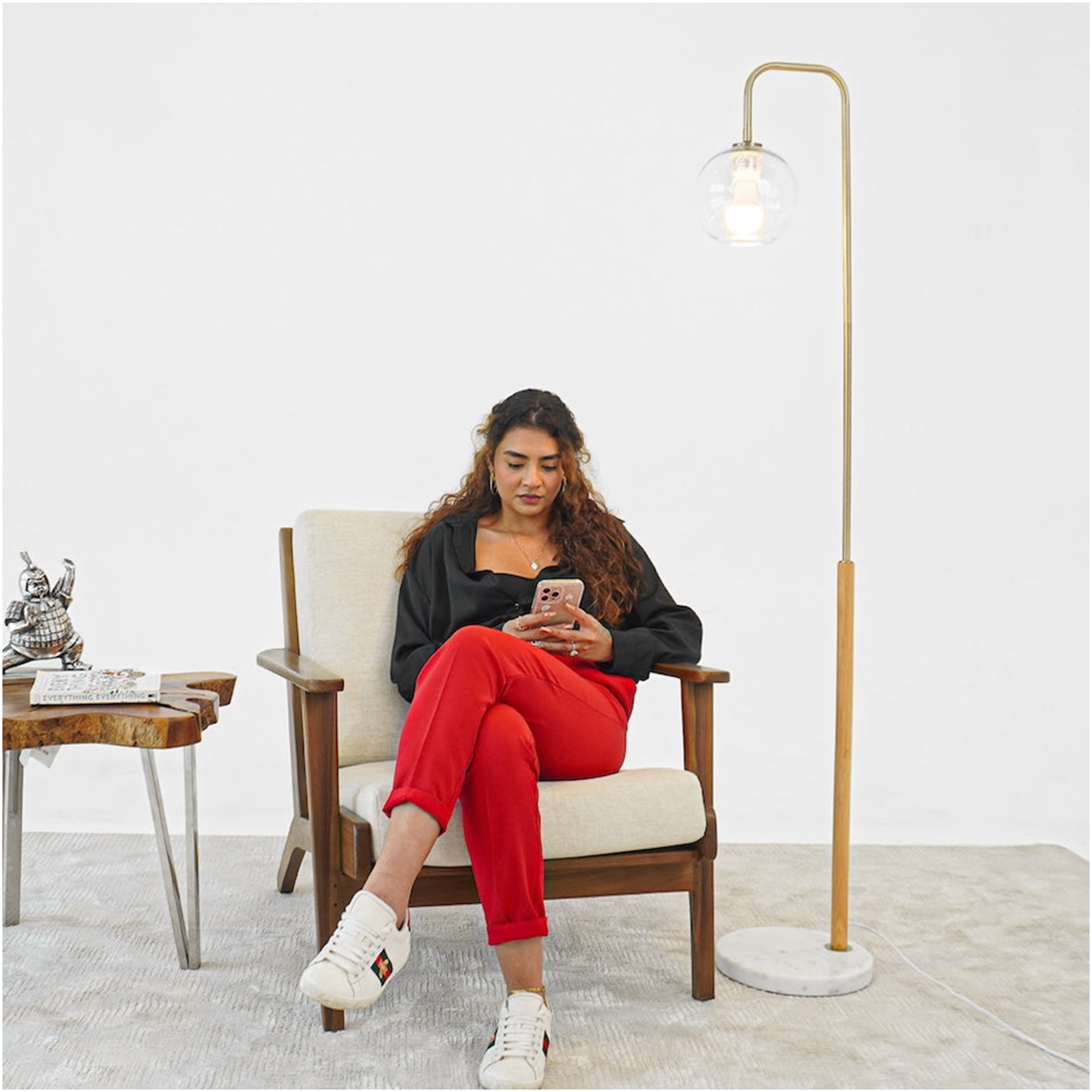 JERFIT Modern Floor Lamp for Living Room, Tall Corner Standing Light with White Marble Base and Shade, Warm Ambient Illumination for Bedroom Office Reading Nook, Plug-In 110V