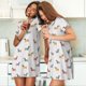 thumbnail image 4 of Fotbe Dachshund Dog Puppy Bata de Dormir para Mujer con Estampado, Camisón de Algodón de Manga Corta, Ropa de Dormir Casual, 4 of 6