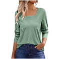 thumbnail image 3 of Women's Long Sleeve Crewneck Tops Shirts Blouses Solid Color Casual Daily Wear Work Office Travel Fashion Essential Gift for Women | CSEONE,Green L, 3 of 9