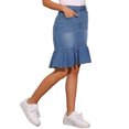thumbnail image 4 of Falda de mezclilla ajustada con volantes en la parte inferior, hasta la rodilla, para mujer, talla XL, color azul claro, 4 of 6