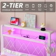 thumbnail image 3 of Yoneston Twin Size Power Outlet LED Light Metal Platform Bed Frame with 2-Tier Storage Charging Station Headboard for Girls Teens Kids Bedroom, White, 3 of 12