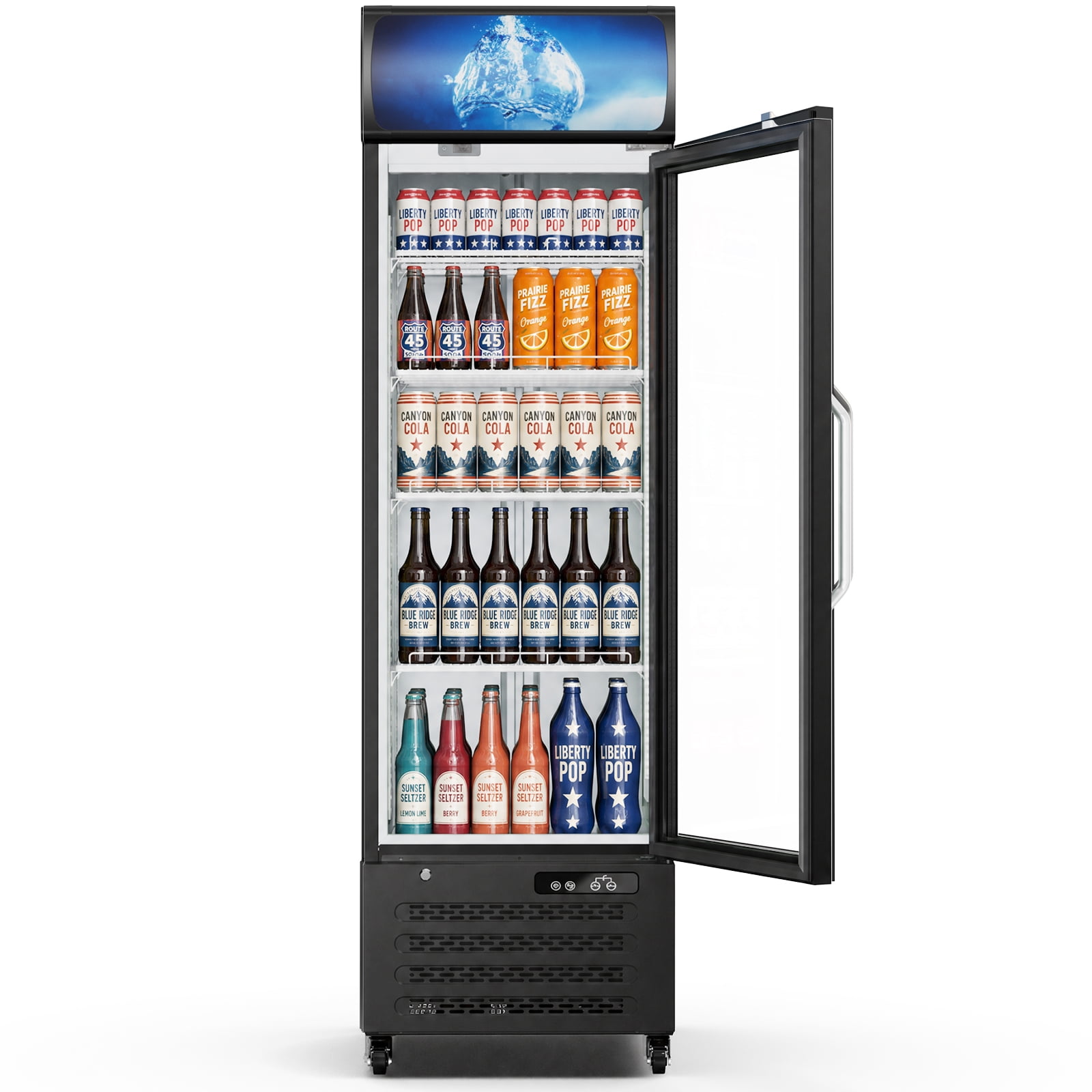 12 Cu Ft Glass Door Beverage Fridge, Freestanding Commercial Cooler with LED Display Light