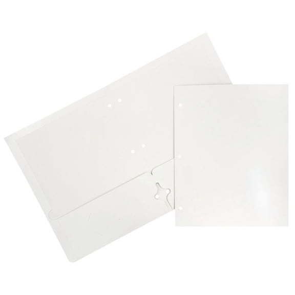 JAM Paper Glossy 3 Hole Punch Folders, White, 100/Pack