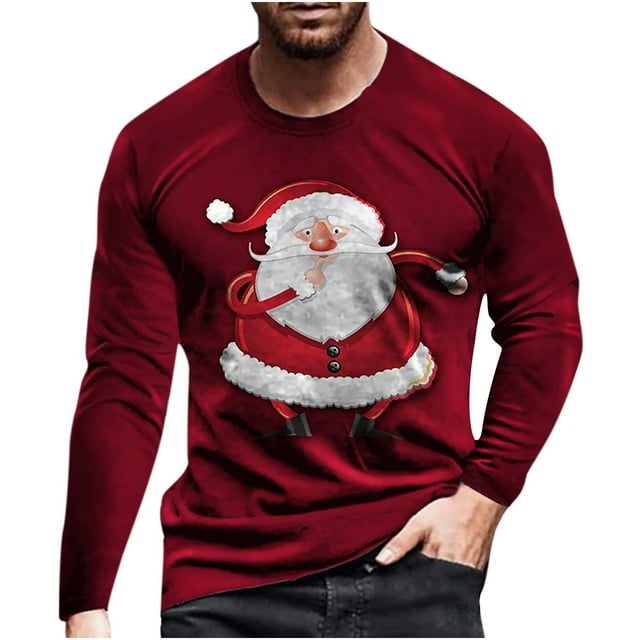 EGNMCR Hommes Décontracté Noël Nœud-Papillon Impression Numérique Chandail Col Rond Manches Longues Blouse T-shirt