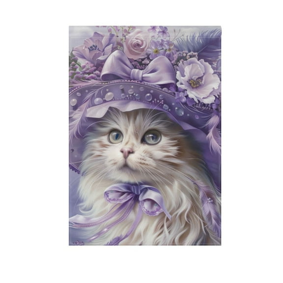 Elegant Cat with Lilac Flowers Hat Garden Flag 12X18 Double Sided Yard Flags for Outside Outdoor All Seasonal Decoration
