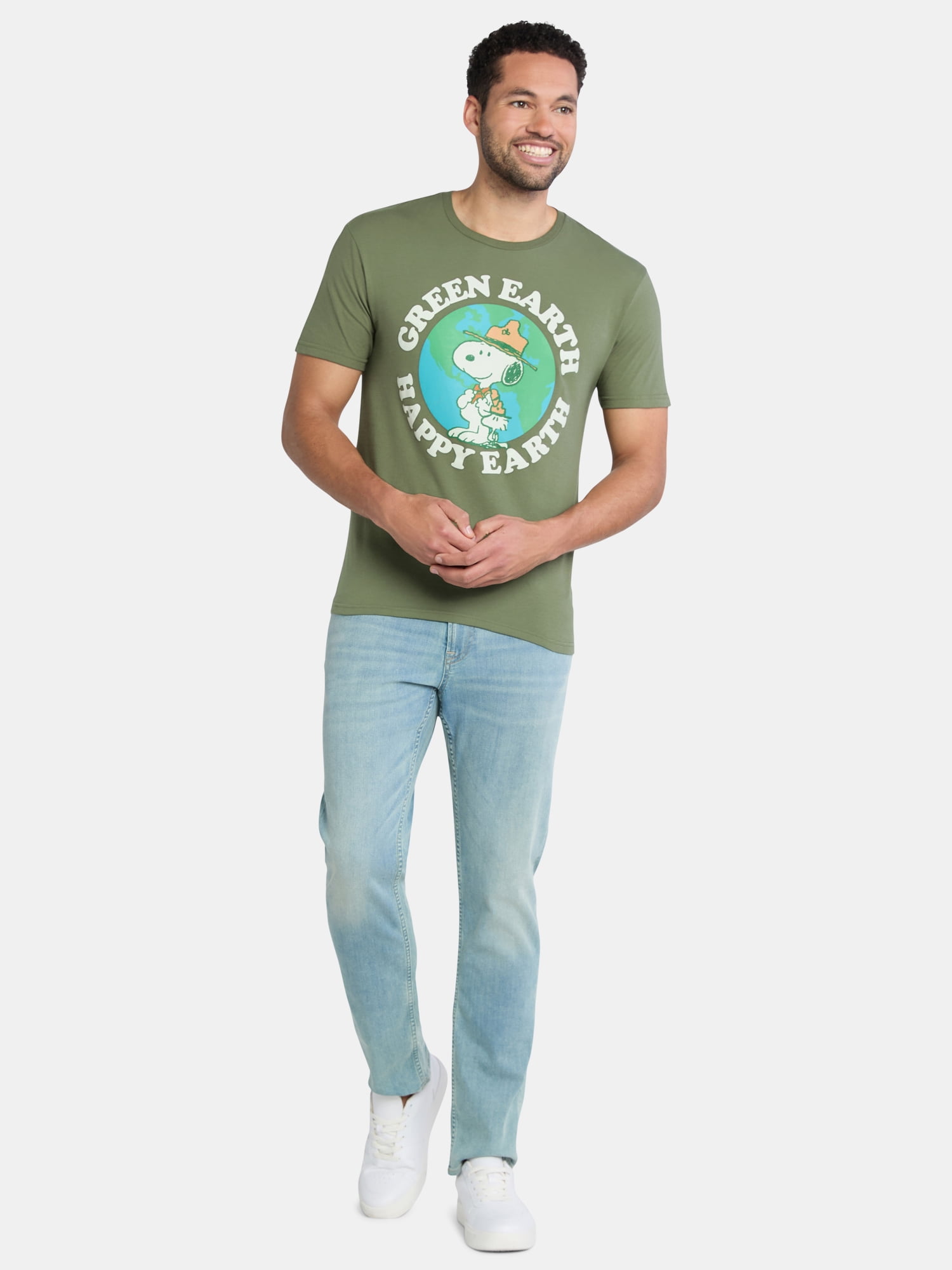 Peanuts Snoopy Green Earth Happy Earth Men’s and Big Men’s Graphic Tee, Sizes S-3XL