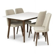 Adir Modern Solid Wood Table and Beige Velvet Chair Dining Room Furniture Set