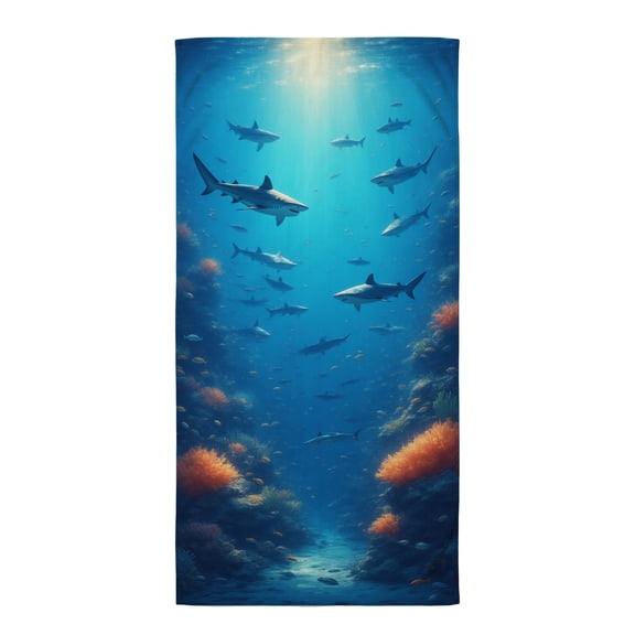 Shark beach towel A large group of sharks swimming in the ocean. thin beach towel quick dry for travel extra large beach towels beach towels microfiber quick dry beach day essentials