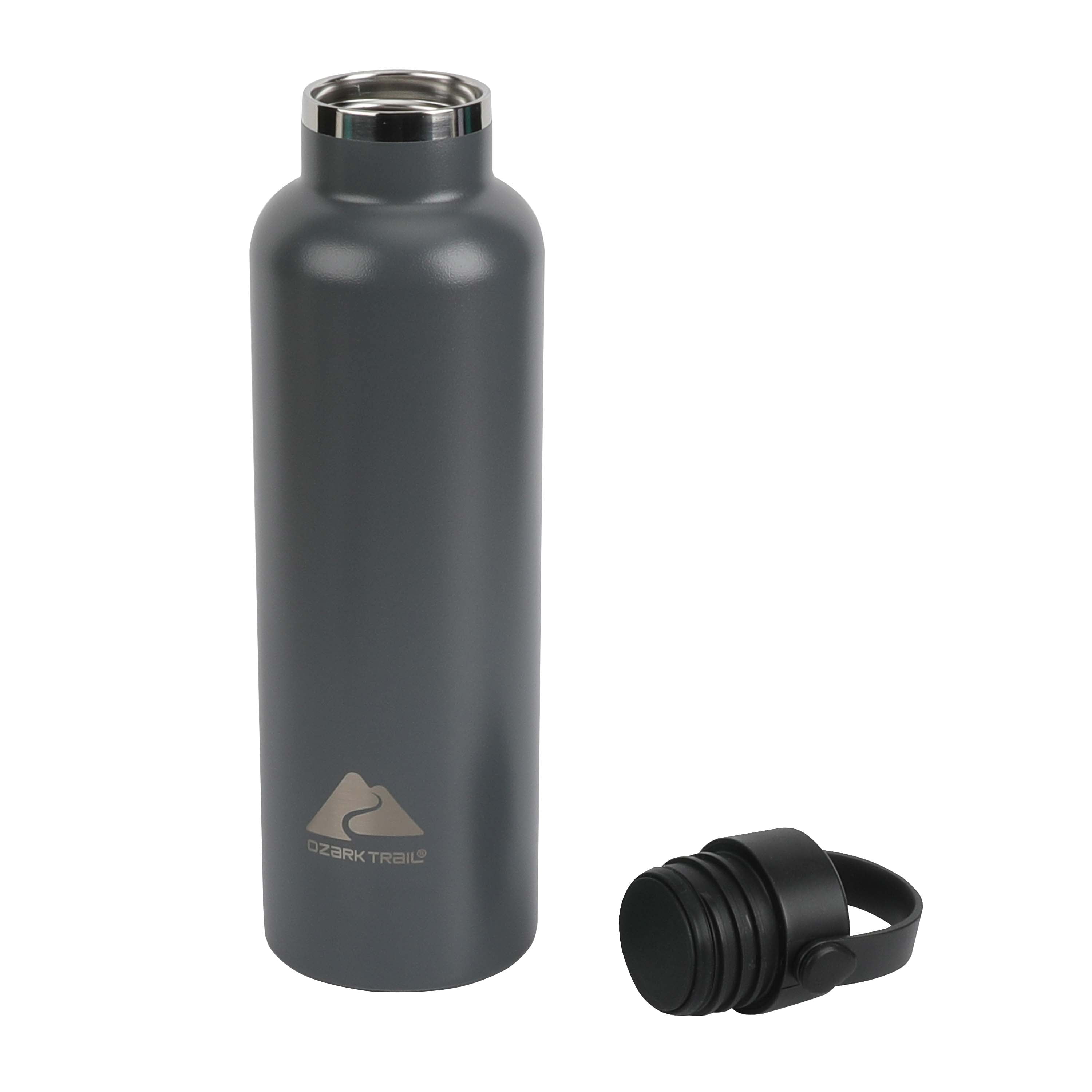 Ozark Trail 24 fluid ounces BPA FREE Double Wall Vacuum Sealed Stainless Steel Water Bottle with Handle, Gray