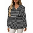 thumbnail image 2 of Womens Button Down Shirts Striped Classic Long Sleeve Collared Office Work Blouses Tops with Pocket Black S, 2 of 9