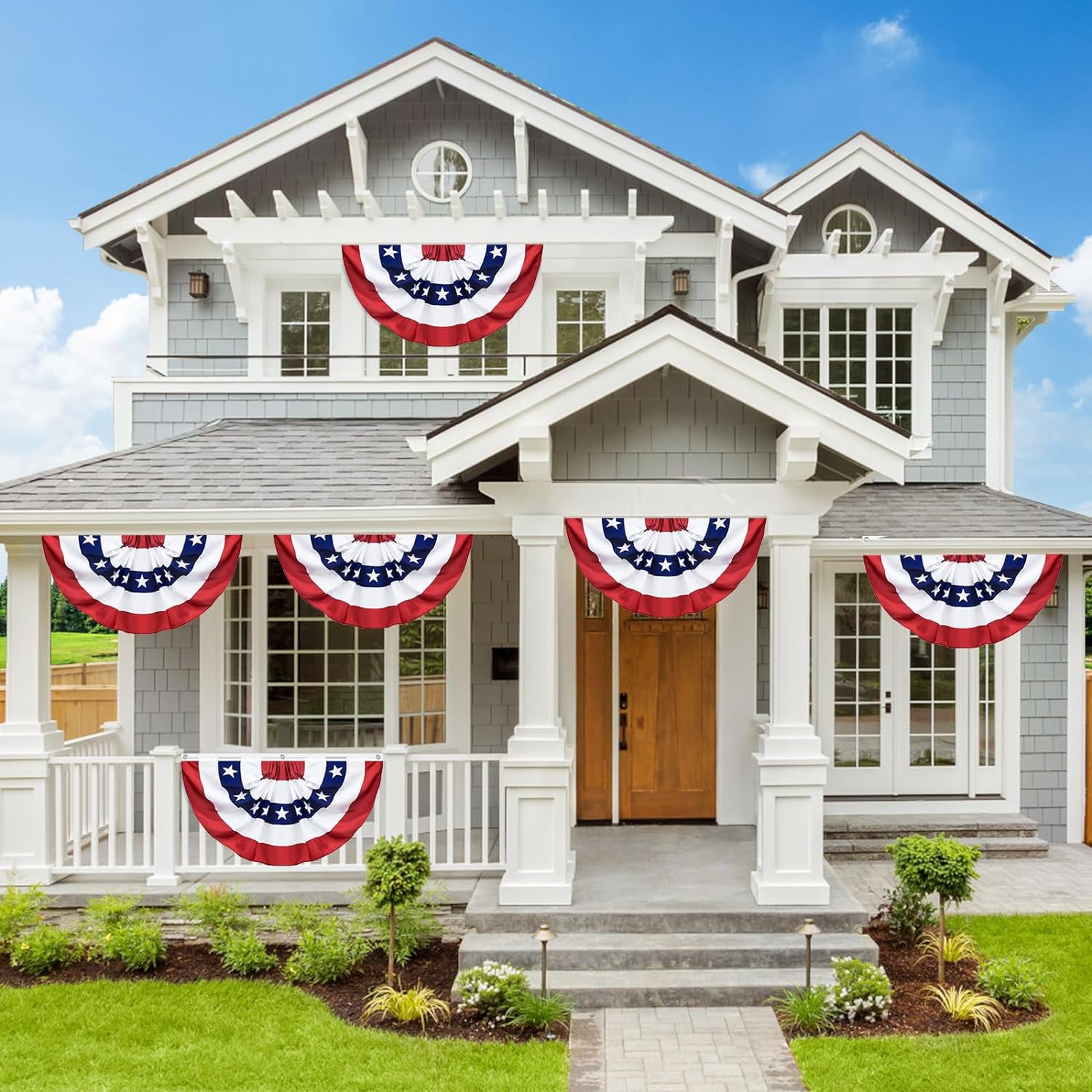 4 Pack USA Pleated Fan Flag, 3 X 6 Feet American US Bunting Flag Patriotic Half Fan Banner Flag Decoration, 4th of July Memorial Day Independence Day Fourth July Outdoor Decor