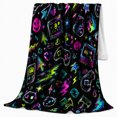 thumbnail image 2 of Retro Arcade Neon Icons Pattern, Dramatic Celestial Scene, Warm Flannel Blanket for Living Room and Bedroom, Celestial Art Lovers Valentine's Day Gift, Celestial Home Decor, 2 of 9