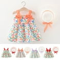 thumbnail image 4 of Odeerbi Toddler Girl Summer Beach Dress with Sun Hat Baby Bow Flower Print Suspender Dress Hat Suit Orange, 4 of 4