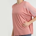 thumbnail image 4 of qelini T-shirts for Women with Round Neck School Season Solid Color Short Sleeved Round Neck Mesh Patchwork Quick Drying Loose Casual Daily Wearing Basic Tops Juniors Summer Pink L, 4 of 5