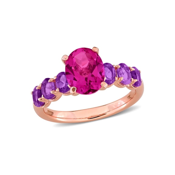 3.21 Carat (Ctw) Pink Topaz and Africa Amethyst Ring in Rose Sterling Silver for Women