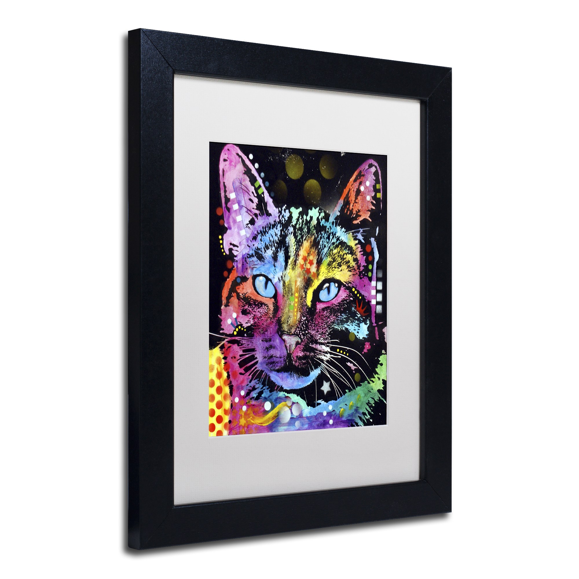 Trademark Fine Art "Thoughtful Cat" Canvas Art by Dean Russo, White Matte, Black Frame