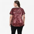 thumbnail image 4 of Women's Plus Size Short Sleeve Sequin Top Round Neck- XXX Large, Burgundy, 4 of 4