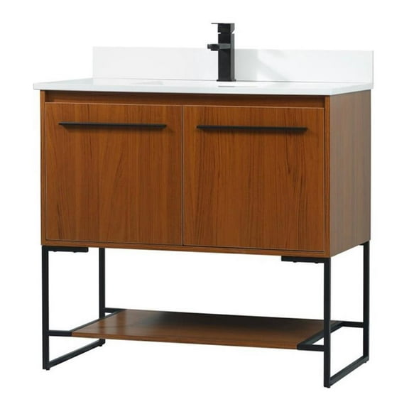 36 inch single bathroom vanity in teak with backsplash
